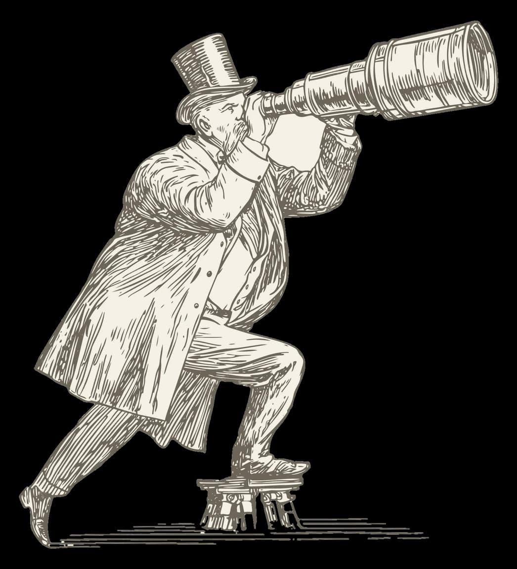 The watchman — an engraved figure at a telescope