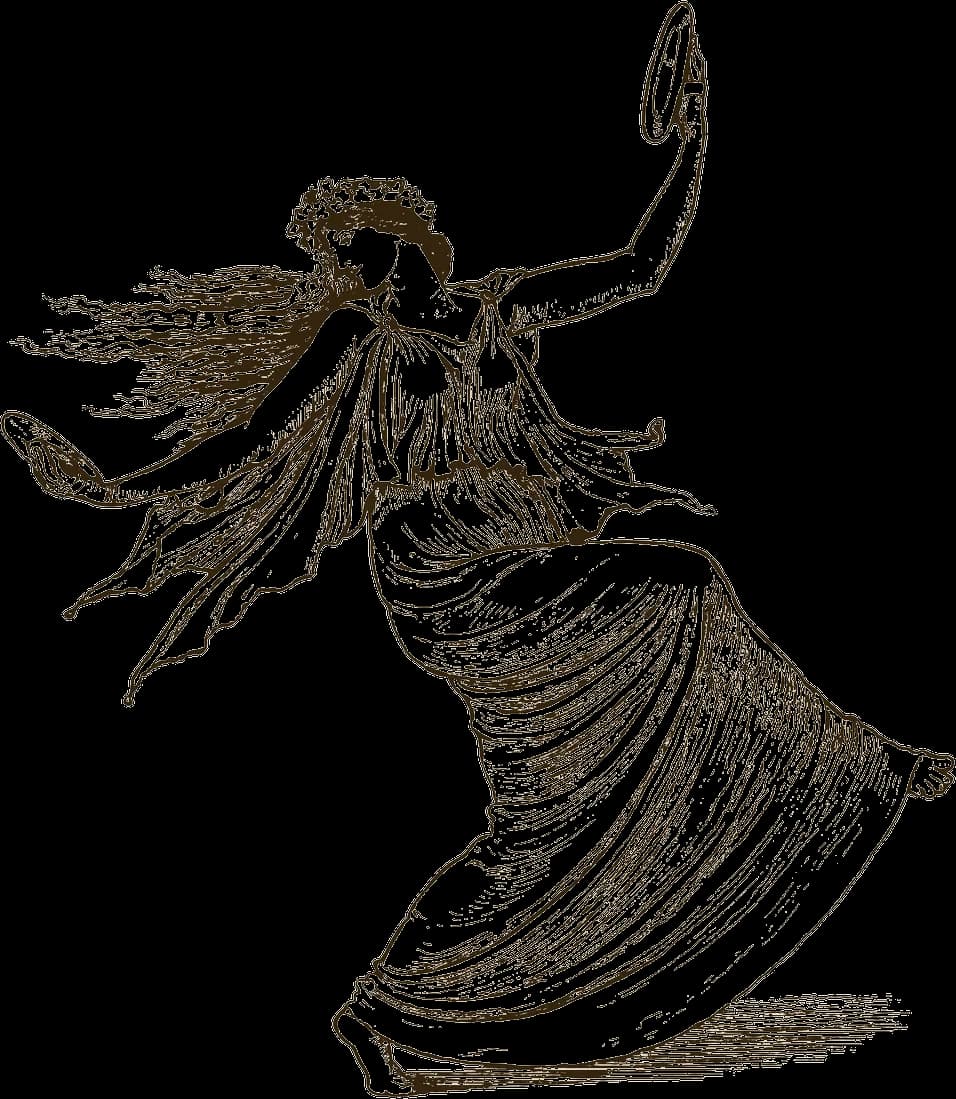 The muse of the venture — a dancing nymph, engraved